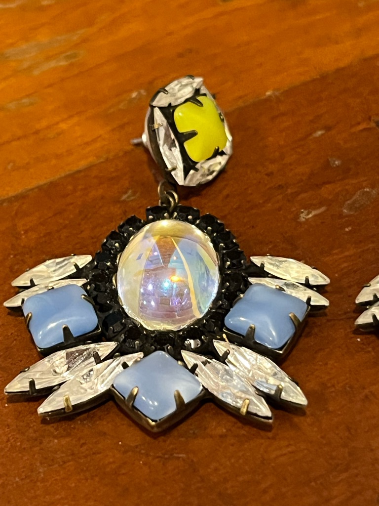 Loren Hope Signed Statement Earrings Glass Rhinestone Drop Blue Ab Vintage — image 3 of 8